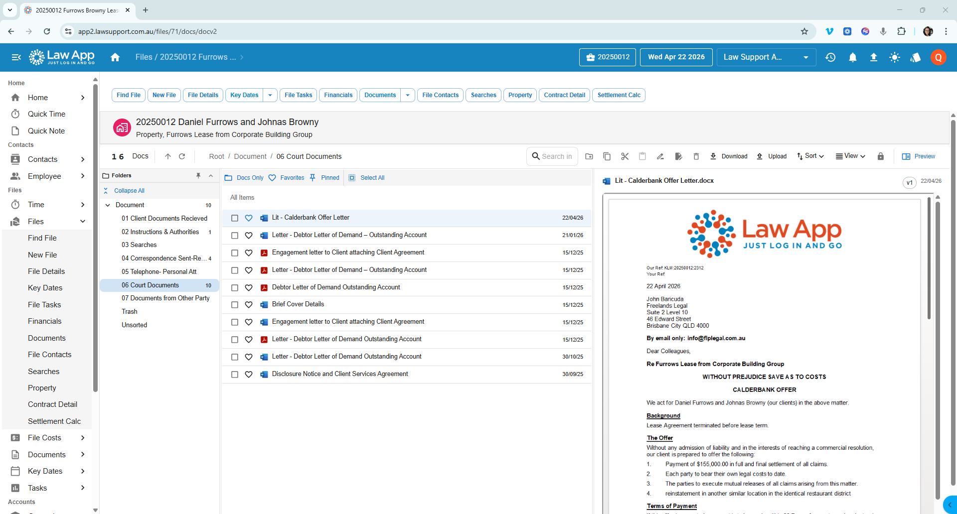 Law App — document management folders view
