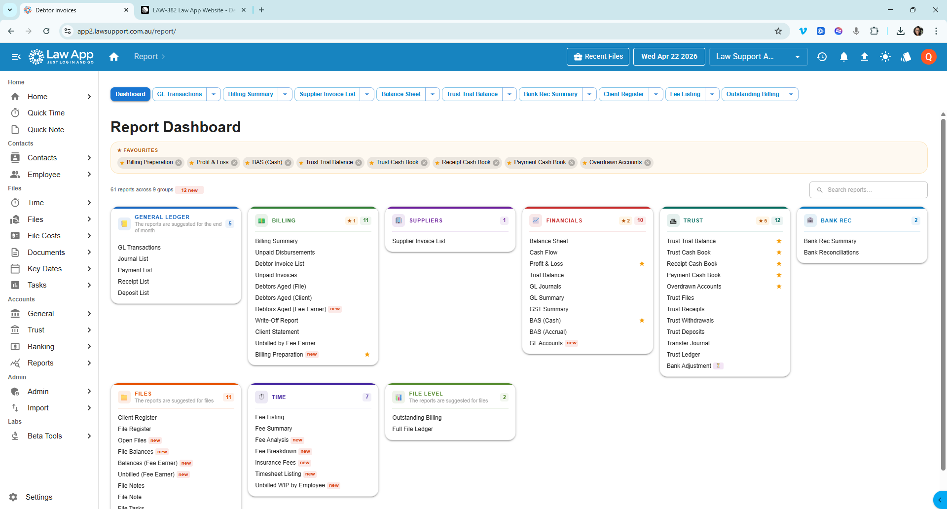 Law App — general accounting report dashboard