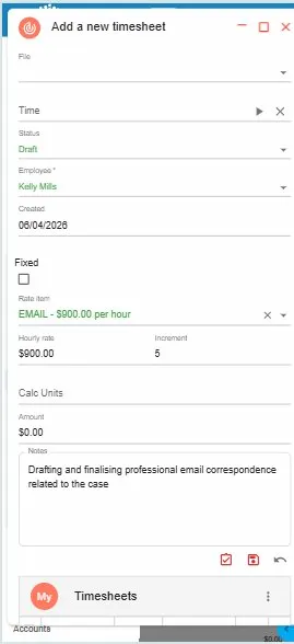 Law App - Quick Time Entry